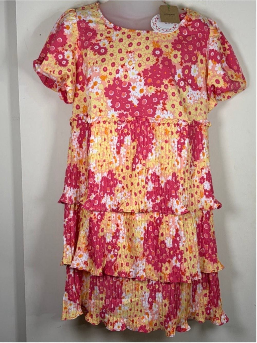 Umgee Pink & Yellow Floral Tiered Mini Dress